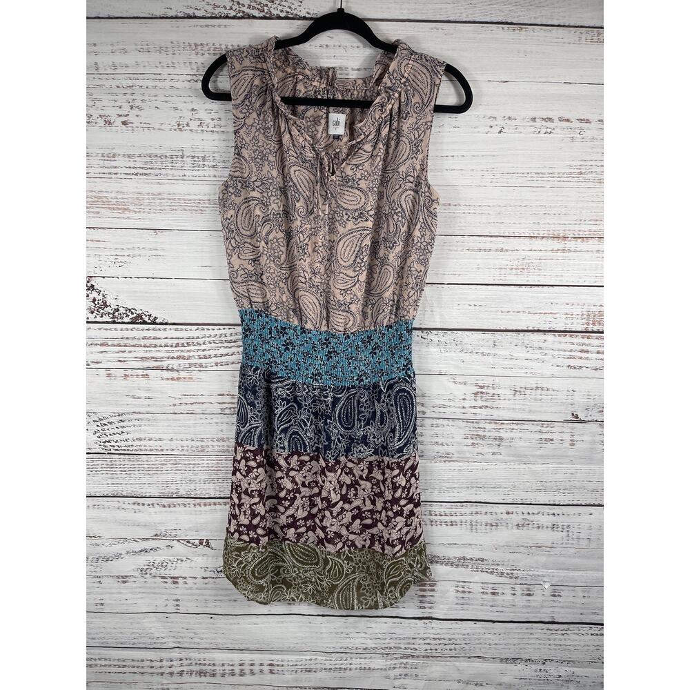 Cabi Dress Women's SZ S Multicolor Paisley Boho Sleeveless Smocked Waist Summer